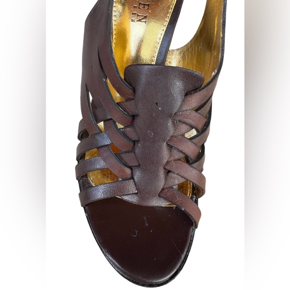 RALPH LAUREN SHAINA Brown
Gold Leather Strappy Heeled Sandals Pumps Size 7B - Picture 6 of 8